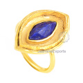 Anillo plateado oro de la piedra preciosa de la piedra preciosa de Lapis de la plata esterlina 925 hecho a mano